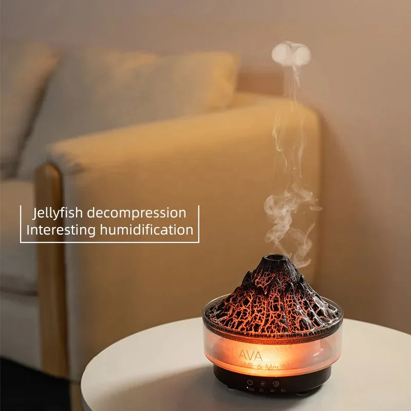 New Colorful Lights Volcano Lava Air Humidifier Aromatherapy Essential Oils Diffuser Remote Control Jellyfish Smoke Ring Flame