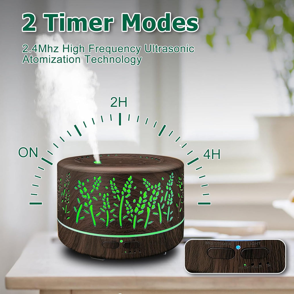 Diffusers for Essential Oils Large Room,600Ml Essential Oil Diffusers for Home,Waterless Auto off 7 Colors Changed 3 Mist Modes,Cool Mist Humidifiers for House Bedroom Decor,Gifts,Dark Wood