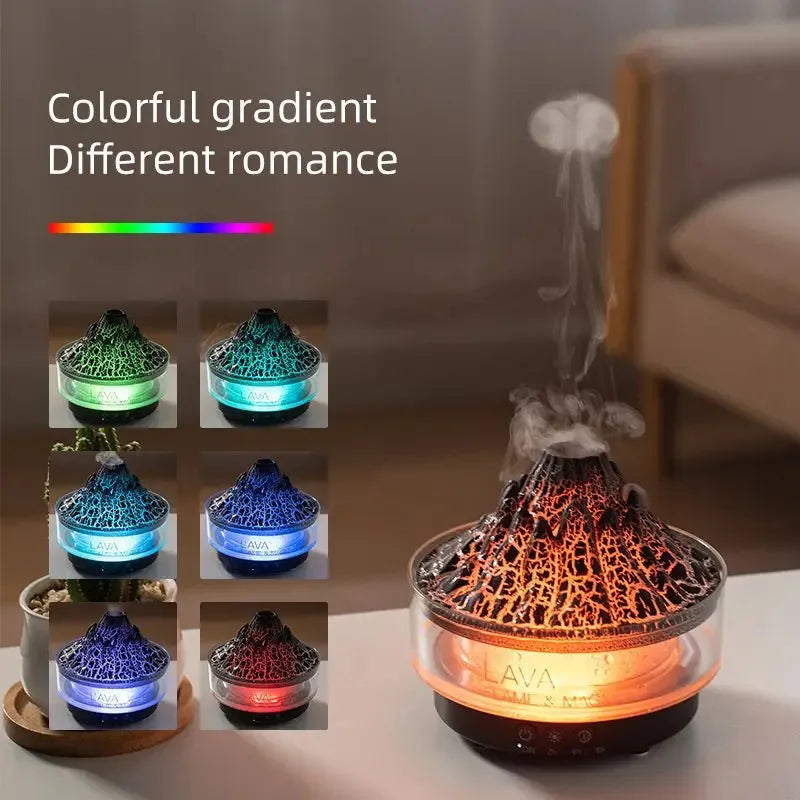 New Colorful Lights Volcano Lava Air Humidifier Aromatherapy Essential Oils Diffuser Remote Control Jellyfish Smoke Ring Flame