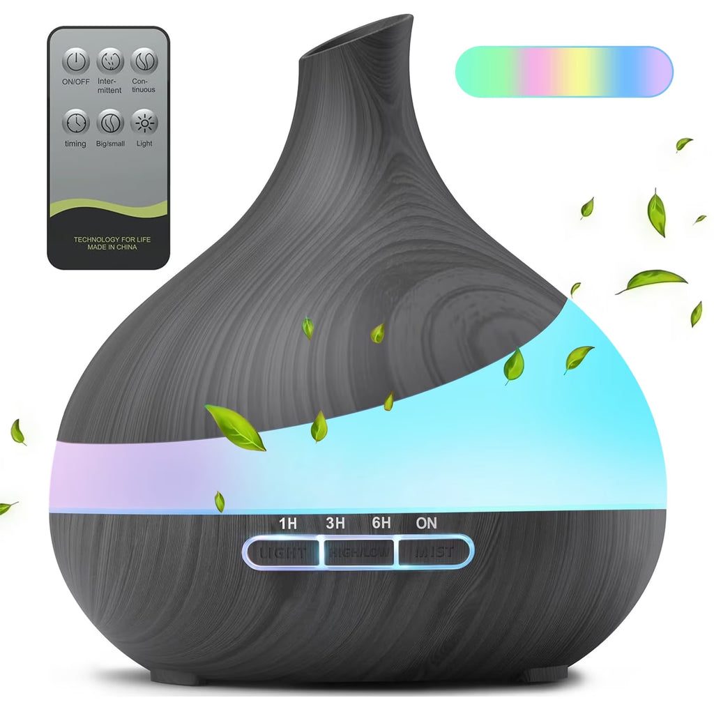 550Ml Essential Oil Diffuser, Upgraded Oil Diffuser for Large Room, Cool Mist Humidifier Air Diffuser with Remote Control 4 Timer Setting 14 Color Lights Waterless Auto Shut-Off