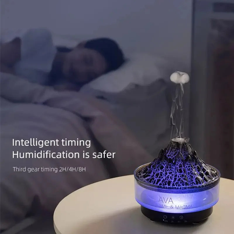 New Colorful Lights Volcano Lava Air Humidifier Aromatherapy Essential Oils Diffuser Remote Control Jellyfish Smoke Ring Flame
